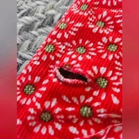 Corduroy Little Girl Dresses Set of 3 Handcrafted Red White Green Flower Pattern - Picture 13 of 15